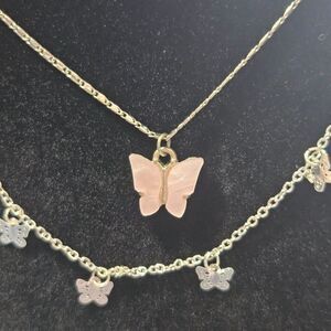 Claire's silver tone layered butterfly necklace 16-19"